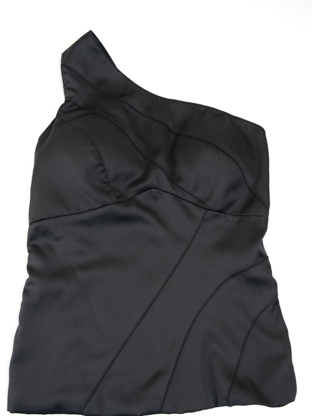Satin One Shoulder Top Elastic Back Padded Cups Adjustable Strap Black Size S
